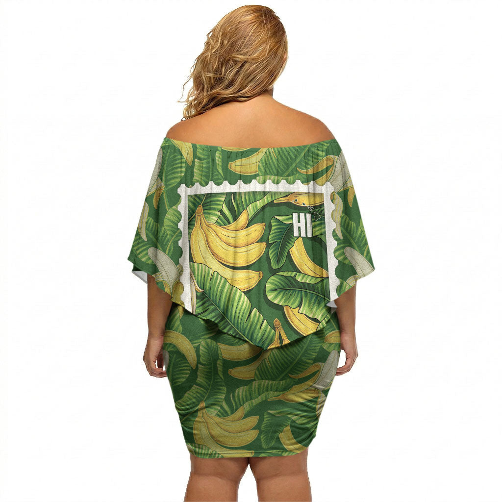 Aloha Hawaii Maia Off Shoulder Short Dress Hawaiian Banana Stylized Stamp LT14 - Polynesian Pride