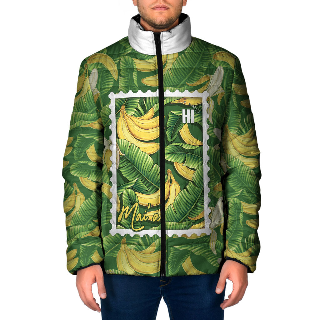Aloha Hawaii Maia Padded Jacket Hawaiian Banana Stylized Stamp LT14 Men Green - Polynesian Pride
