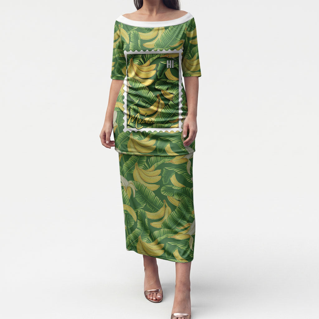 Aloha Hawaii Maia Puletasi Hawaiian Banana Stylized Stamp LT14 Long Dress Green - Polynesian Pride