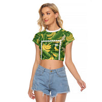 Aloha Hawaii Maia Raglan Cropped T Shirt Hawaiian Banana Stylized Stamp LT14 Female Green - Polynesian Pride