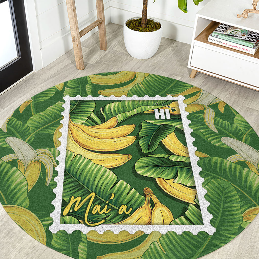 Aloha Hawaii Maia Round Carpet Hawaiian Banana Stylized Stamp LT14 Green - Polynesian Pride