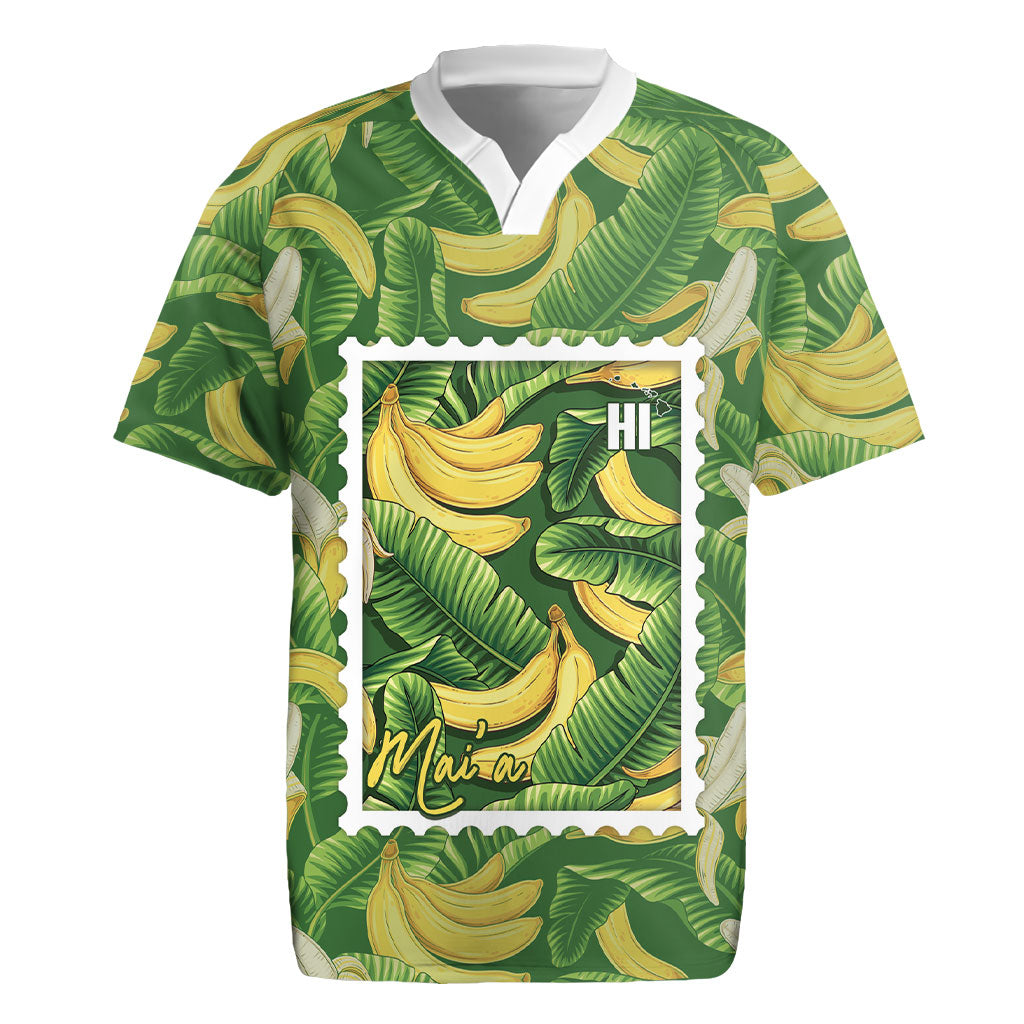 Aloha Hawaii Maia Rugby Jersey Hawaiian Banana Stylized Stamp LT14 Green - Polynesian Pride