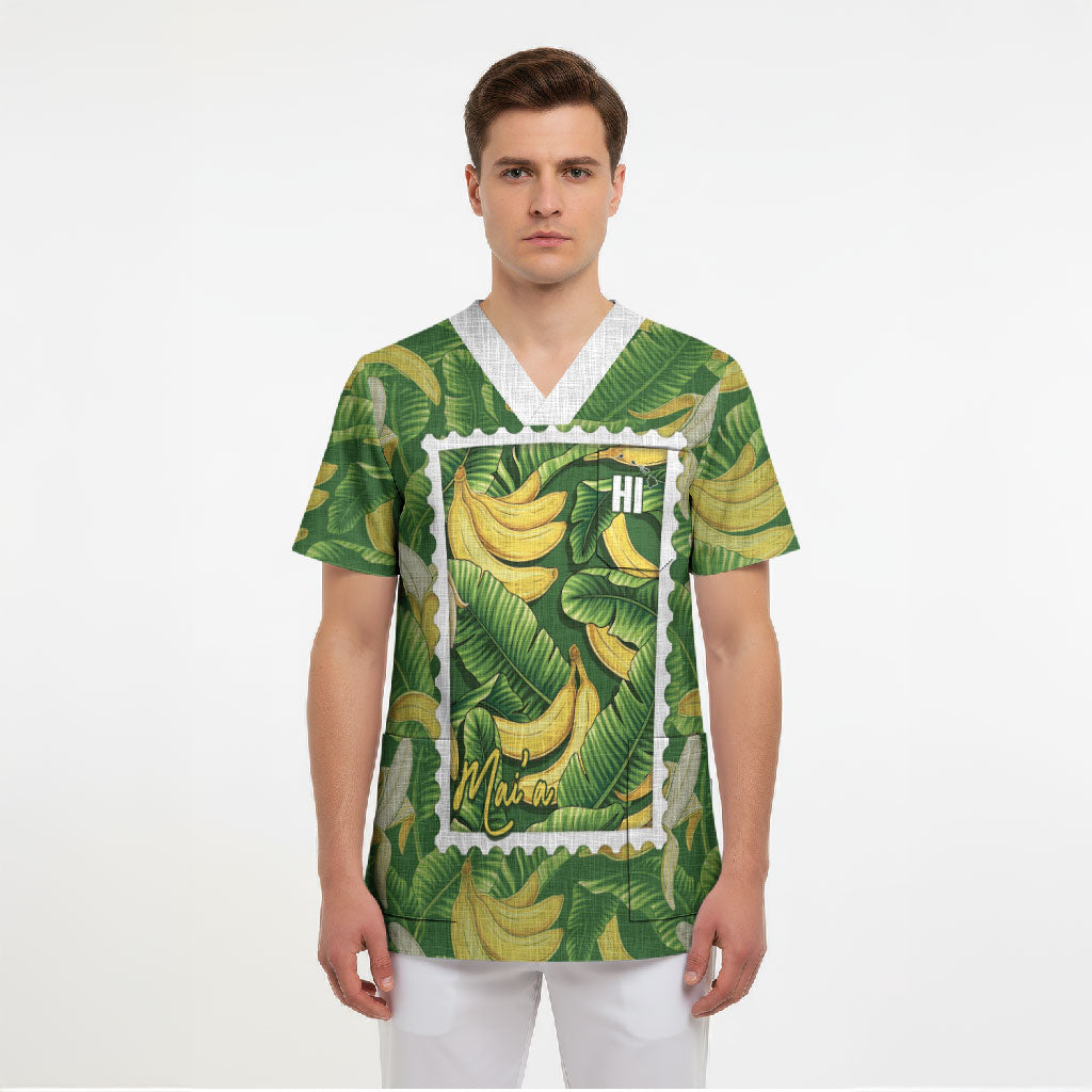 Aloha Hawaii Maia Scrub Top Hawaiian Banana Stylized Stamp LT14 - Polynesian Pride