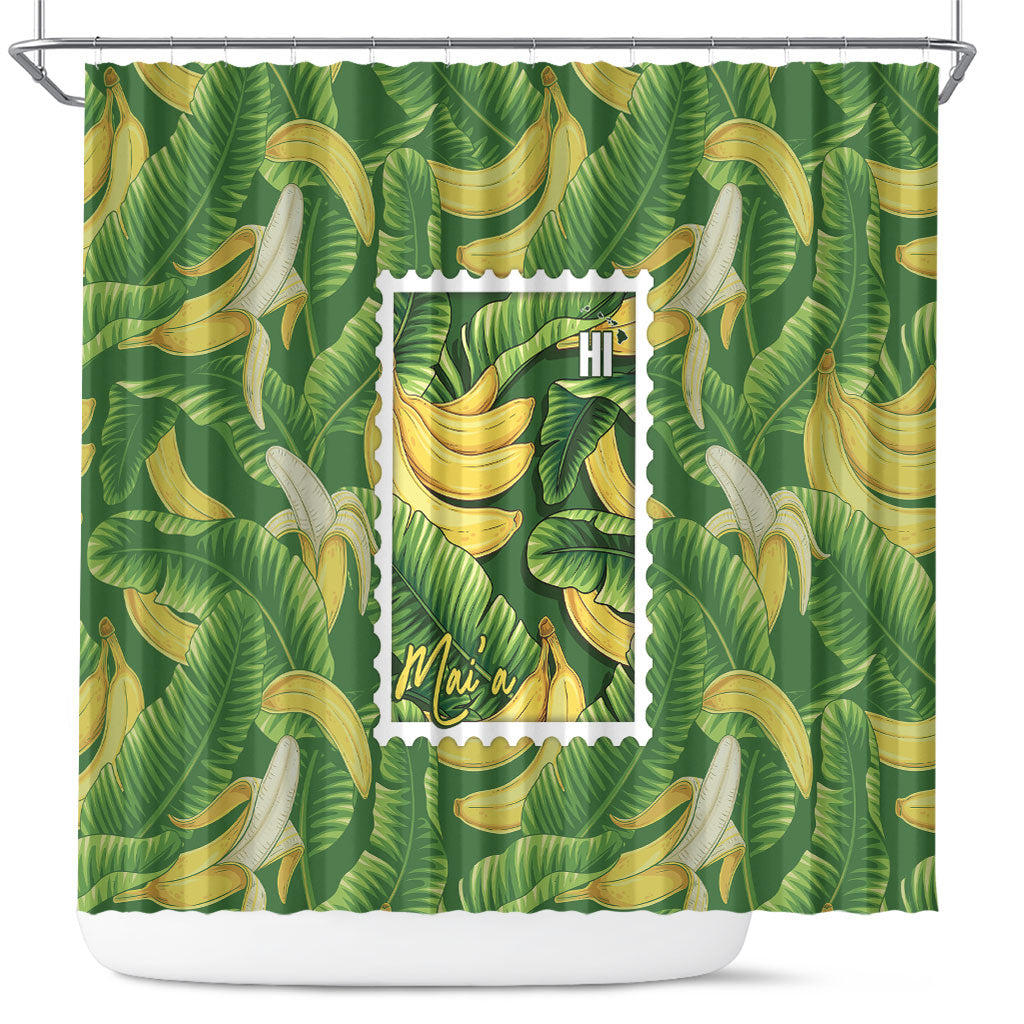 Aloha Hawaii Maia Shower Curtain Hawaiian Banana Stylized Stamp LT14 Green - Polynesian Pride