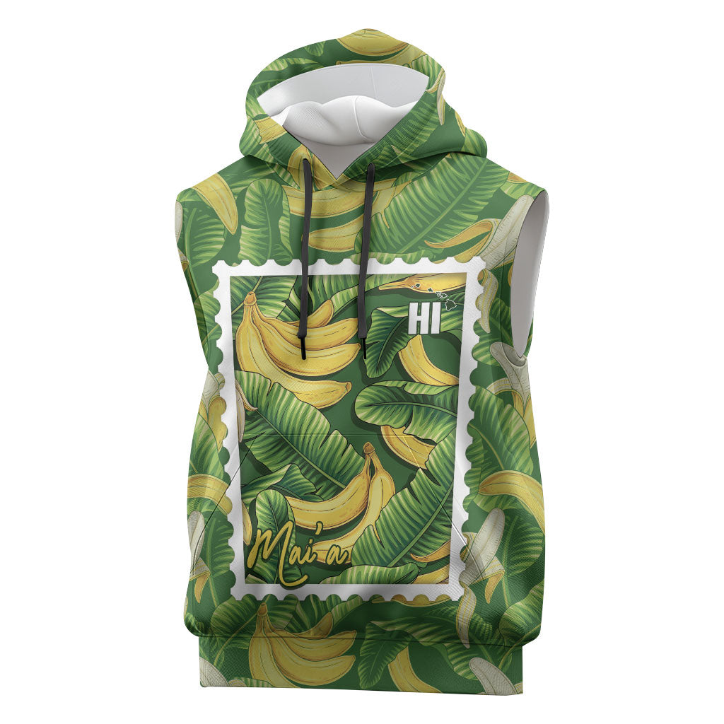 Aloha Hawaii Maia Sleeveless Hoodie Hawaiian Banana Stylized Stamp LT14 Green - Polynesian Pride