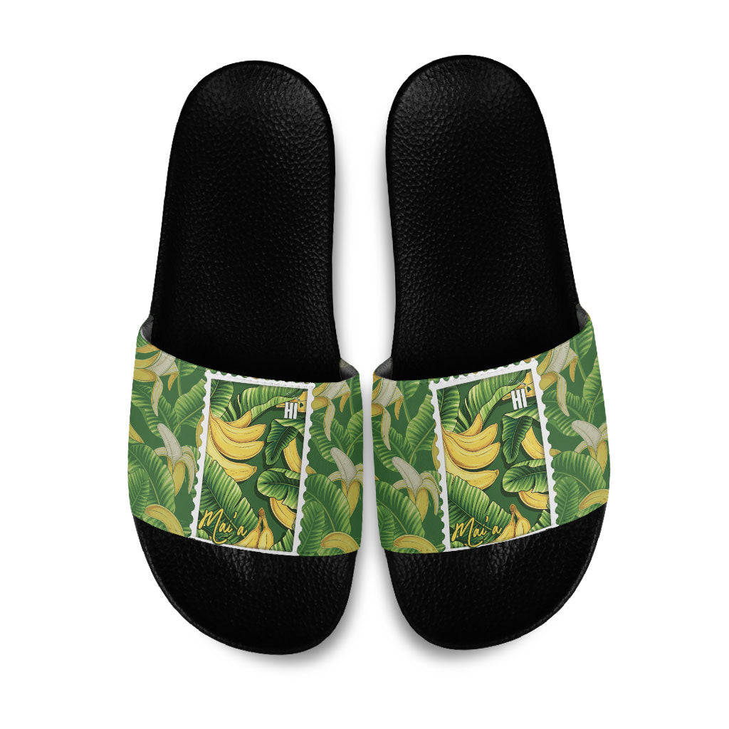 Aloha Hawaii Maia Slide Sandals Hawaiian Banana Stylized Stamp LT14 Green - Polynesian Pride