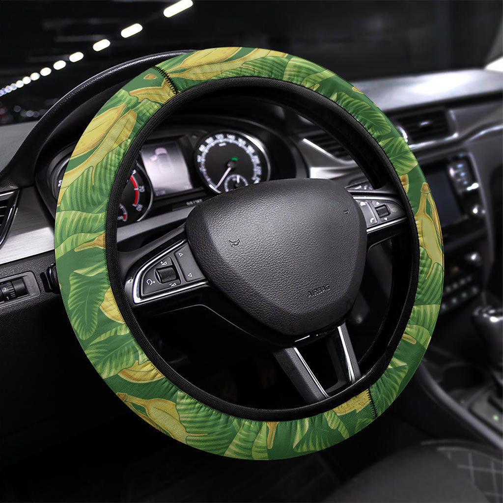Aloha Hawaii Maia Steering Wheel Cover Hawaiian Banana Stylized Stamp LT14 Universal Fit Green - Polynesian Pride