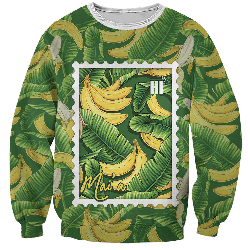 Aloha Hawaii Maia Sweatshirt Hawaiian Banana Stylized Stamp LT14 Unisex Green - Polynesian Pride
