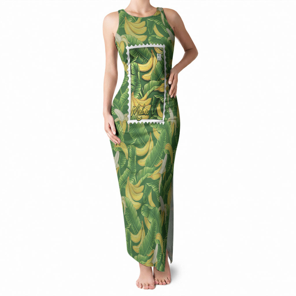 Aloha Hawaii Maia Tank Maxi Dress Hawaiian Banana Stylized Stamp LT14 Women Green - Polynesian Pride