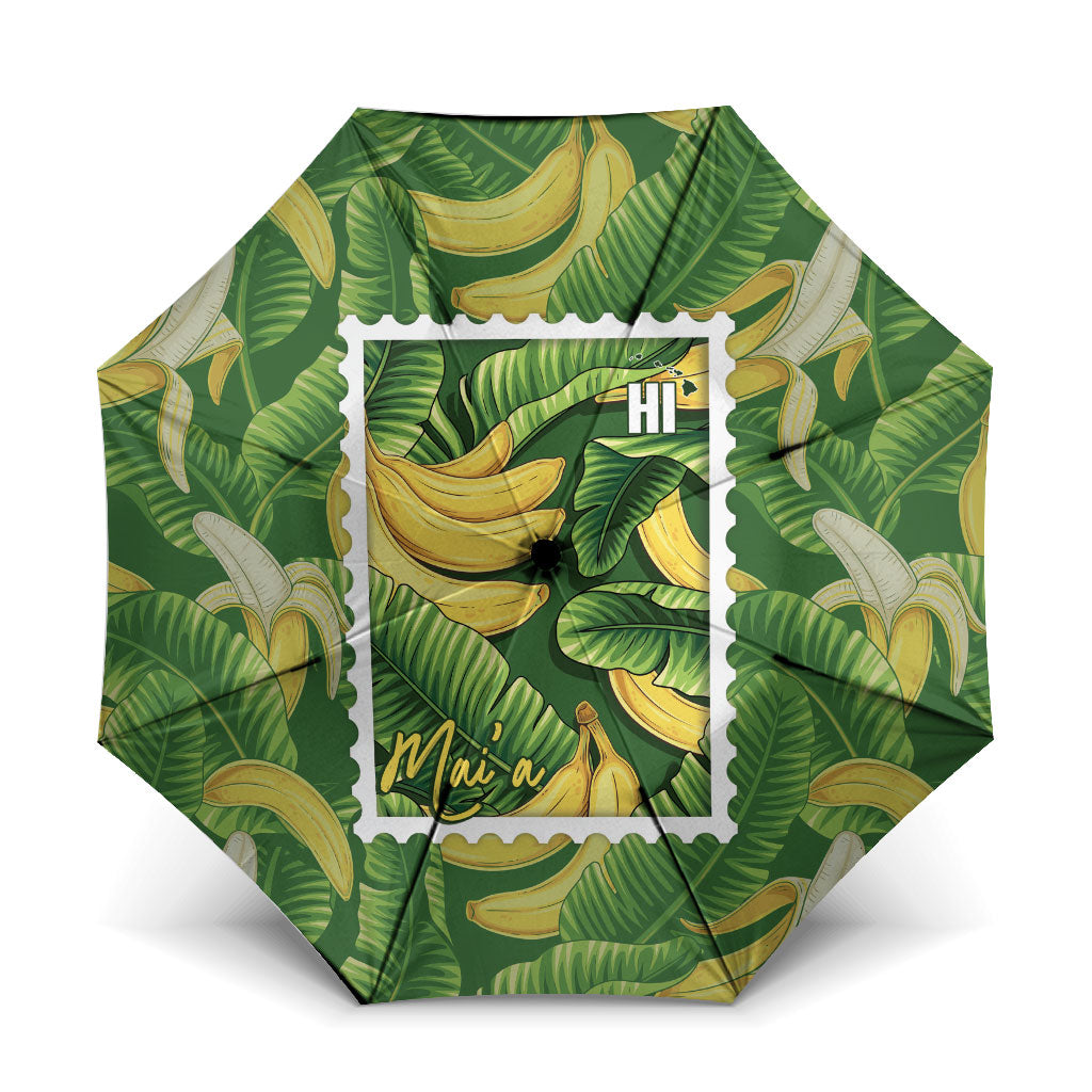Aloha Hawaii Maia Umbrella Hawaiian Banana Stylized Stamp LT14 One Size Folded 11.42 inch Opened Diameter 37.4 inch Green - Polynesian Pride