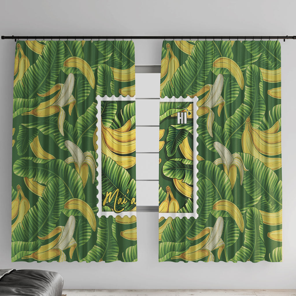 Aloha Hawaii Maia Window Curtain Hawaiian Banana Stylized Stamp LT14 With Hooks Green - Polynesian Pride