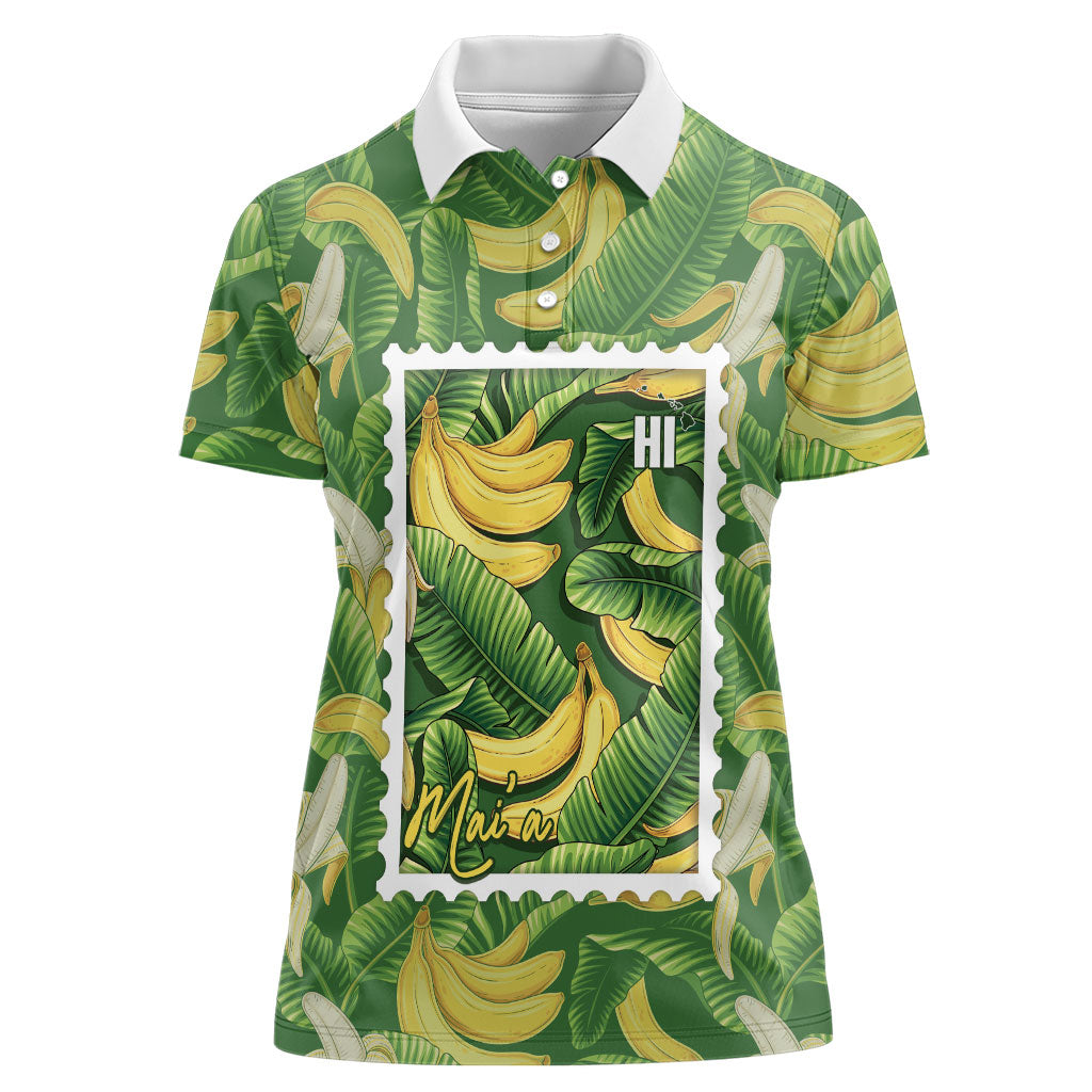 Aloha Hawaii Maia Women Polo Shirt Hawaiian Banana Stylized Stamp