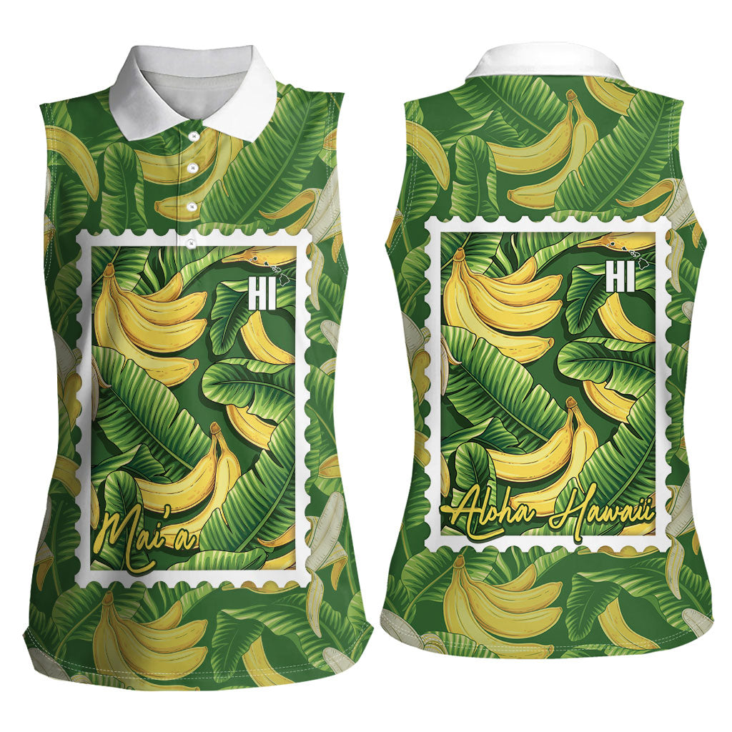 Aloha Hawaii Maia Women Sleeveless Polo Shirt Hawaiian Banana Stylized Stamp LT14 - Polynesian Pride