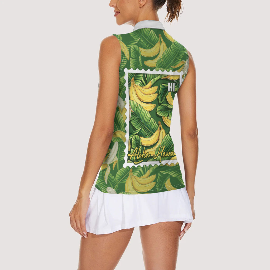 Aloha Hawaii Maia Women Sleeveless Polo Shirt Hawaiian Banana Stylized Stamp LT14 - Polynesian Pride