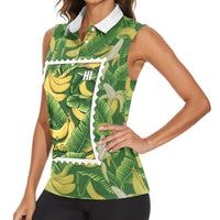 Aloha Hawaii Maia Women Sleeveless Polo Shirt Hawaiian Banana Stylized Stamp LT14 - Polynesian Pride