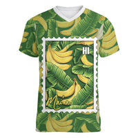 Aloha Hawaii Maia Women V-Neck T-Shirt Hawaiian Banana Stylized Stamp LT14 Female Green - Polynesian Pride