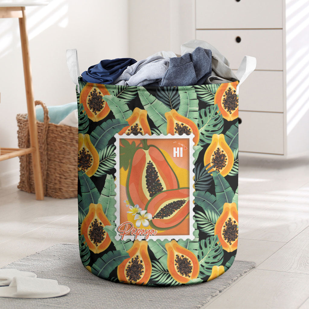 Aloha Hawaii Mikana Laundry Basket Hawaiian Papaya Stylized Stamp LT14 Green - Polynesian Pride