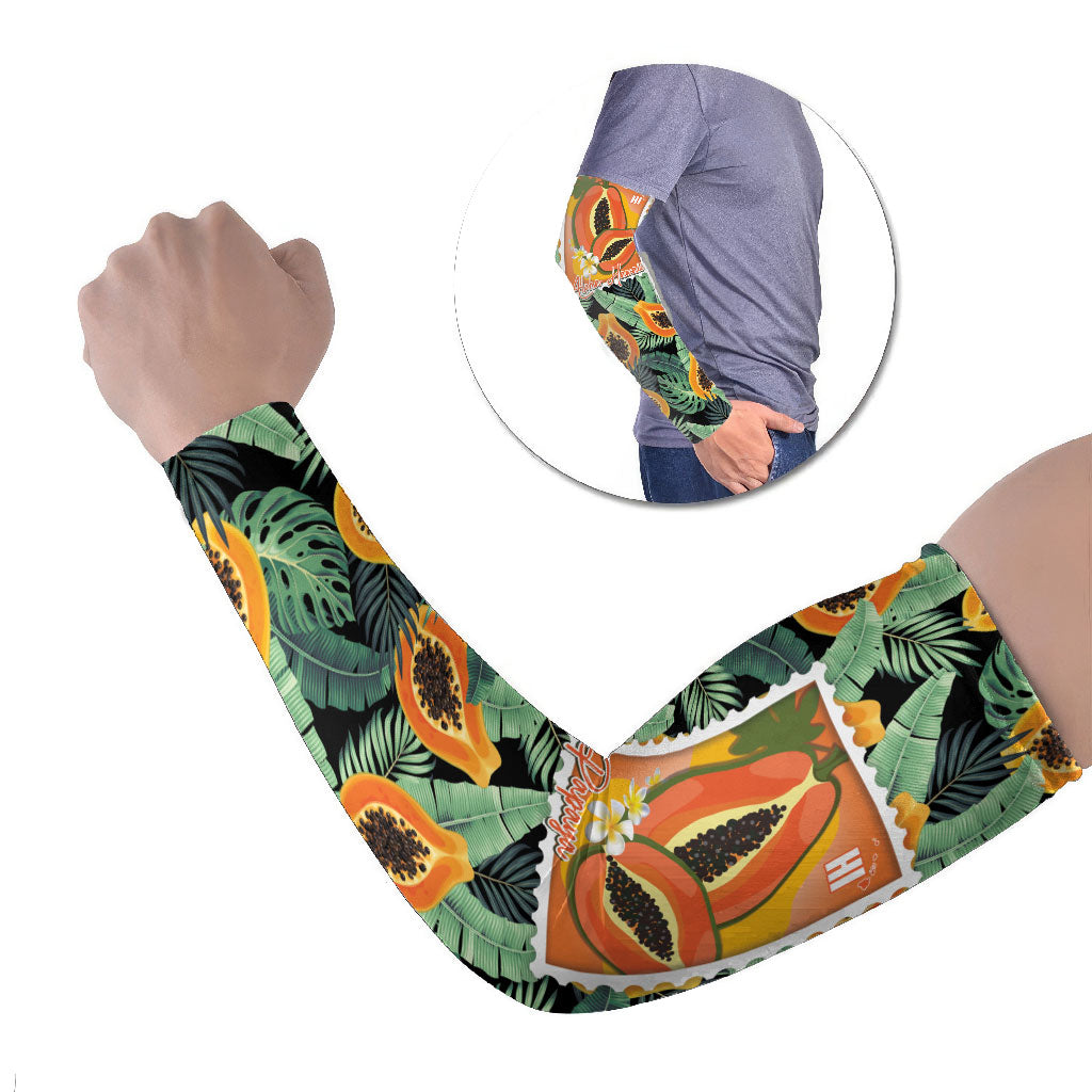 Aloha Hawaii Mikana Arm Sleeves Hawaiian Papaya Stylized Stamp LT14 Set of 2 Green - Polynesian Pride
