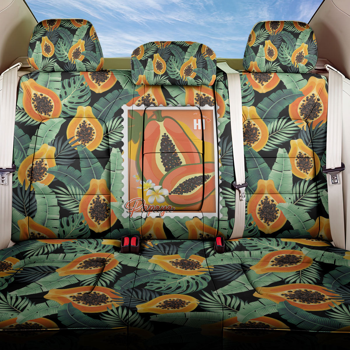 Aloha Hawaii Mikana Back Car Seat Cover Hawaiian Papaya Stylized Stamp LT14 One Size Green - Polynesian Pride