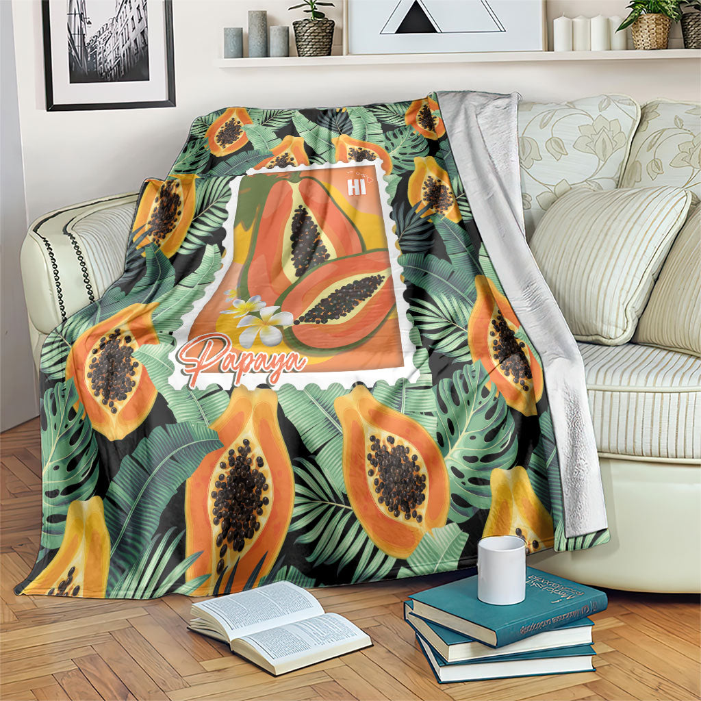 Aloha Hawaii Mikana Blanket Hawaiian Papaya Stylized Stamp LT14 Green - Polynesian Pride