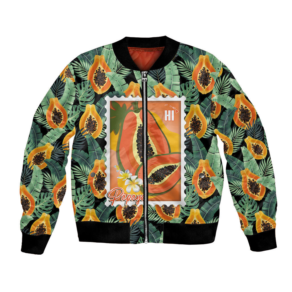 Aloha Hawaii Mikana Bomber Jacket Hawaiian Papaya Stylized Stamp LT14 Unisex Green - Polynesian Pride