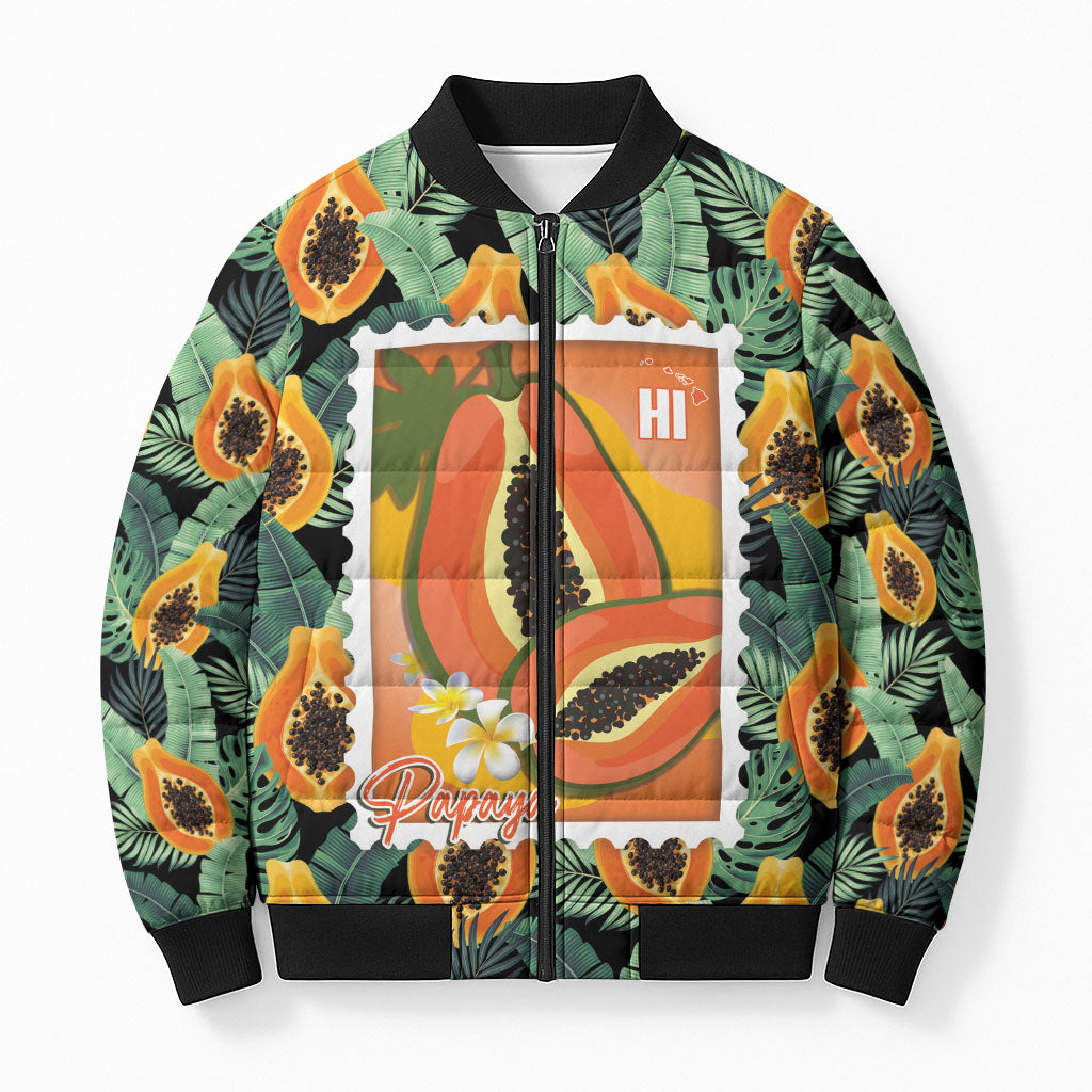 Aloha Hawaii Mikana Bomber Puffer Jacket Hawaiian Papaya Stylized Stamp LT14 Unisex Green - Polynesian Pride