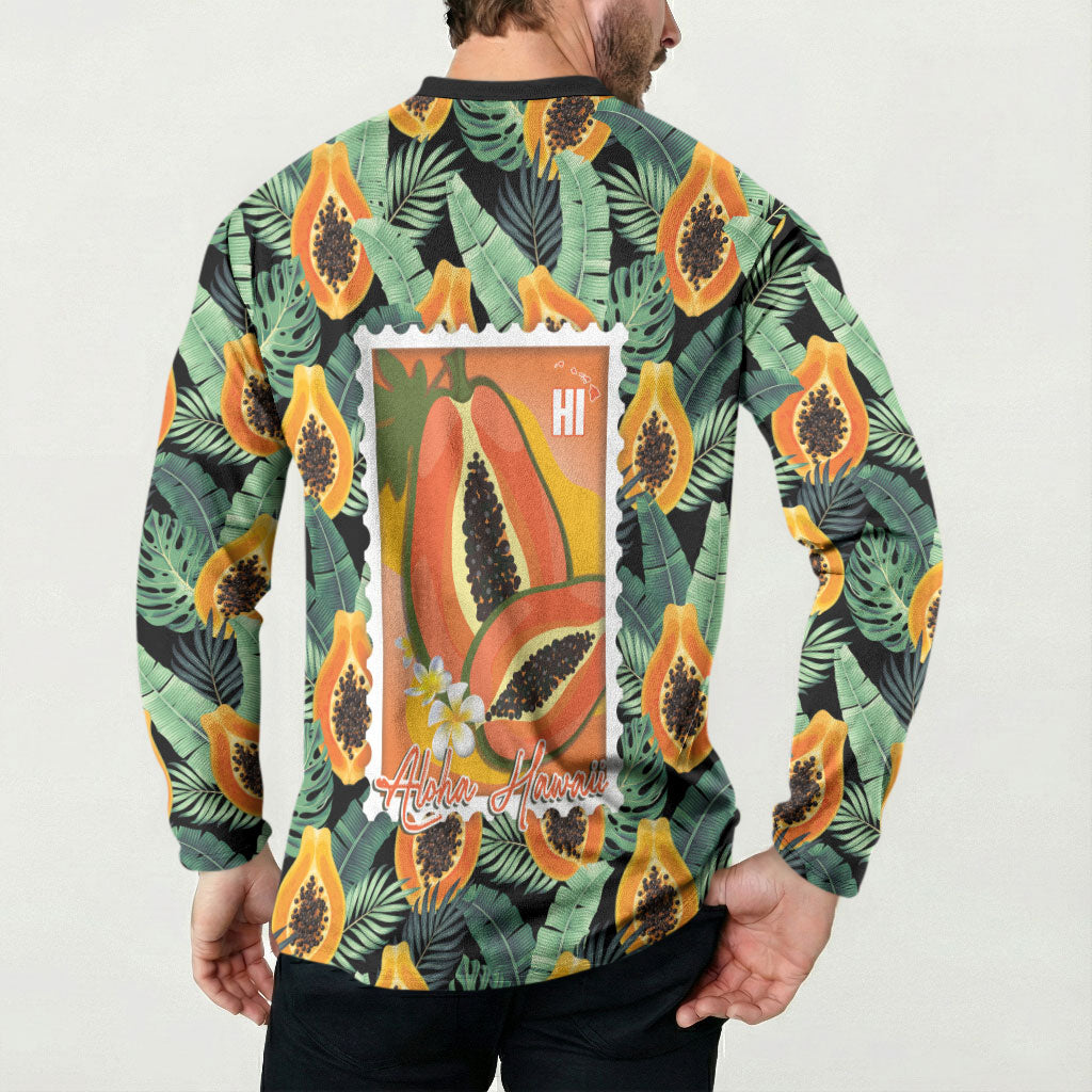 Aloha Hawaii Mikana Button Sweatshirt Hawaiian Papaya Stylized Stamp LT14 - Polynesian Pride
