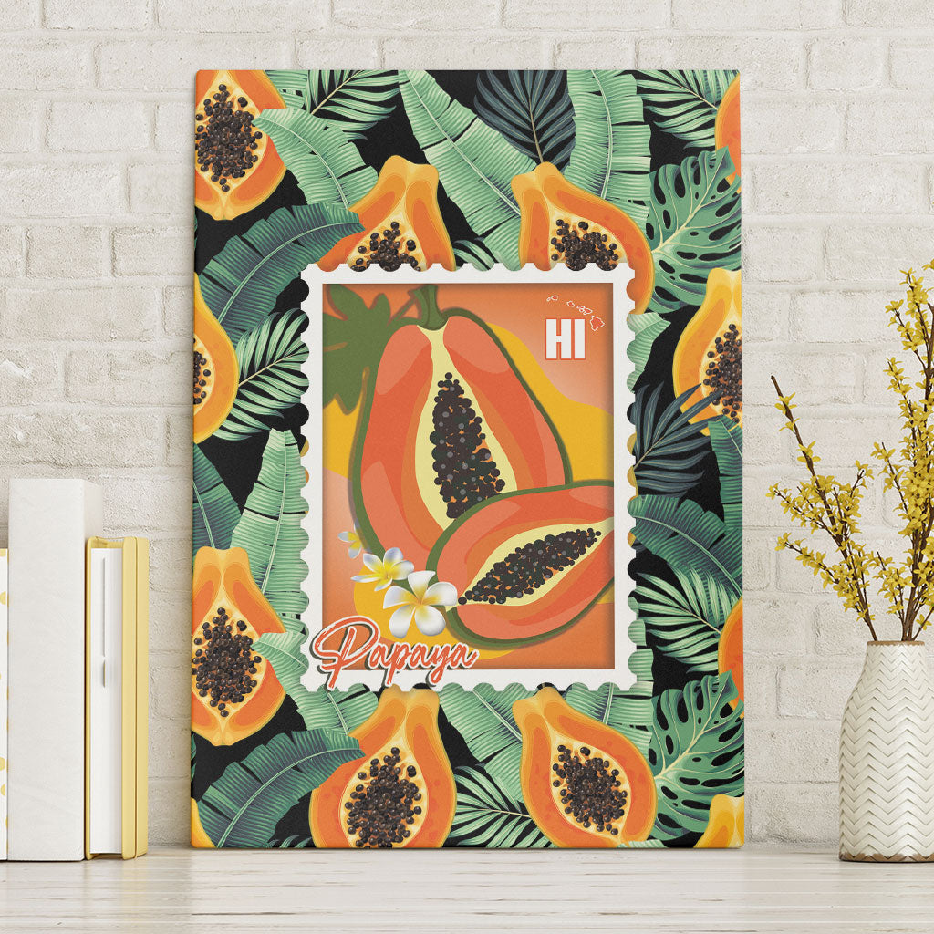 Aloha Hawaii Mikana Canvas Wall Art Hawaiian Papaya Stylized Stamp LT14 Without Frame Green - Polynesian Pride
