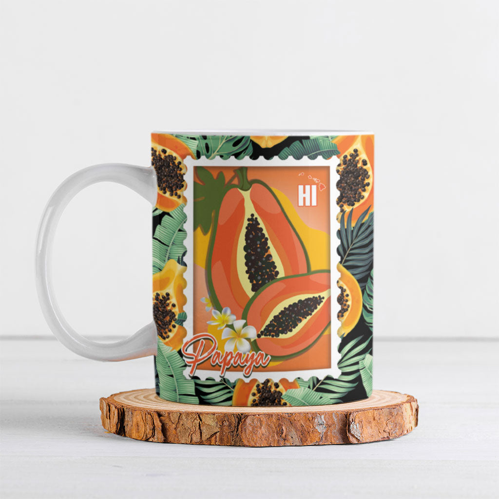 Aloha Hawaii Mikana Ceramic Mug Hawaiian Papaya Stylized Stamp LT14 Green - Polynesian Pride