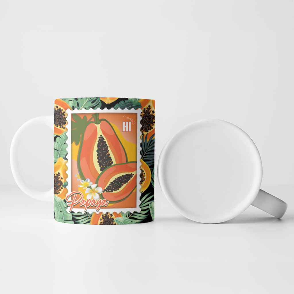 Aloha Hawaii Mikana Ceramic Mug Hawaiian Papaya Stylized Stamp LT14 - Polynesian Pride