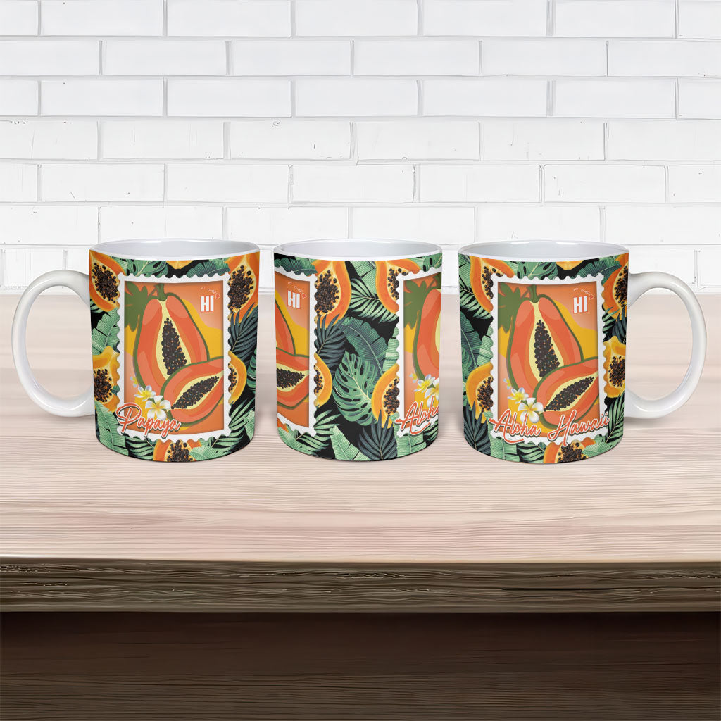 Aloha Hawaii Mikana Ceramic Mug Hawaiian Papaya Stylized Stamp LT14 - Polynesian Pride