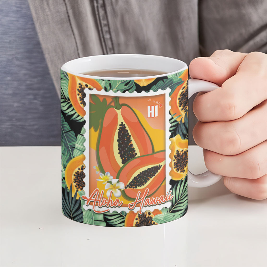 Aloha Hawaii Mikana Ceramic Mug Hawaiian Papaya Stylized Stamp LT14 - Polynesian Pride