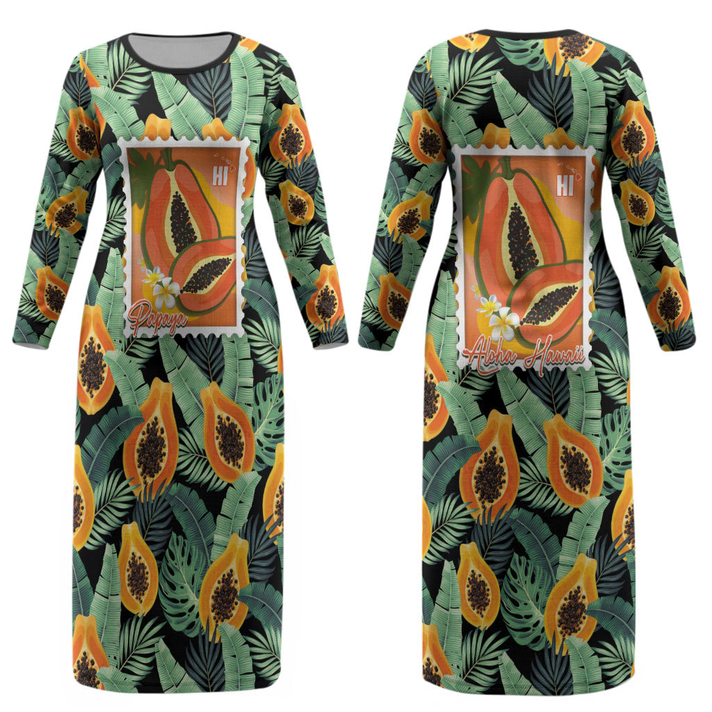 Aloha Hawaii Mikana Couples Matching Long Sleeve Bodycon Dress and Long Sleeve Button Shirt Hawaiian Papaya Stylized Stamp LT14 - Polynesian Pride