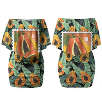 Aloha Hawaii Mikana Couples Matching Off Shoulder Short Dress and Long Sleeve Button Shirt Hawaiian Papaya Stylized Stamp LT14 - Polynesian Pride