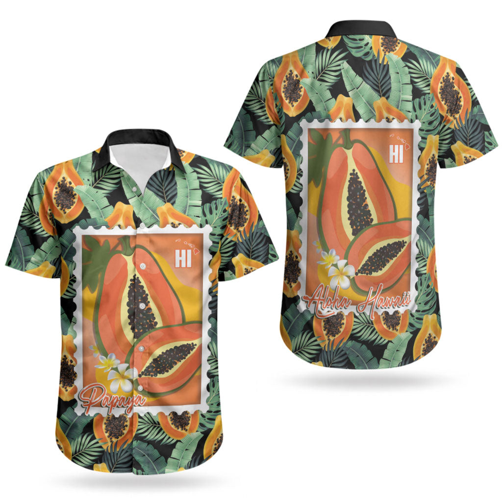 Aloha Hawaii Mikana Couples Matching Off The Shoulder Long Sleeve Dress and Hawaiian Shirt Hawaiian Papaya Stylized Stamp LT14 - Polynesian Pride