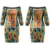 Aloha Hawaii Mikana Couples Matching Off The Shoulder Long Sleeve Dress and Hawaiian Shirt Hawaiian Papaya Stylized Stamp LT14 - Polynesian Pride