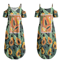 Aloha Hawaii Mikana Couples Matching Summer Maxi Dress and Long Sleeve Button Shirt Hawaiian Papaya Stylized Stamp LT14 - Polynesian Pride