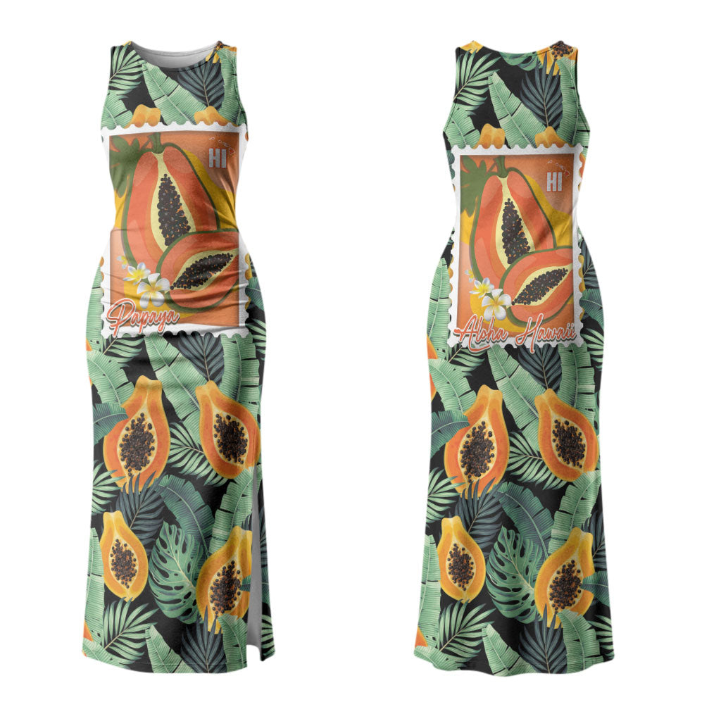 Aloha Hawaii Mikana Couples Matching Tank Maxi Dress and Long Sleeve Button Shirt Hawaiian Papaya Stylized Stamp LT14 - Polynesian Pride
