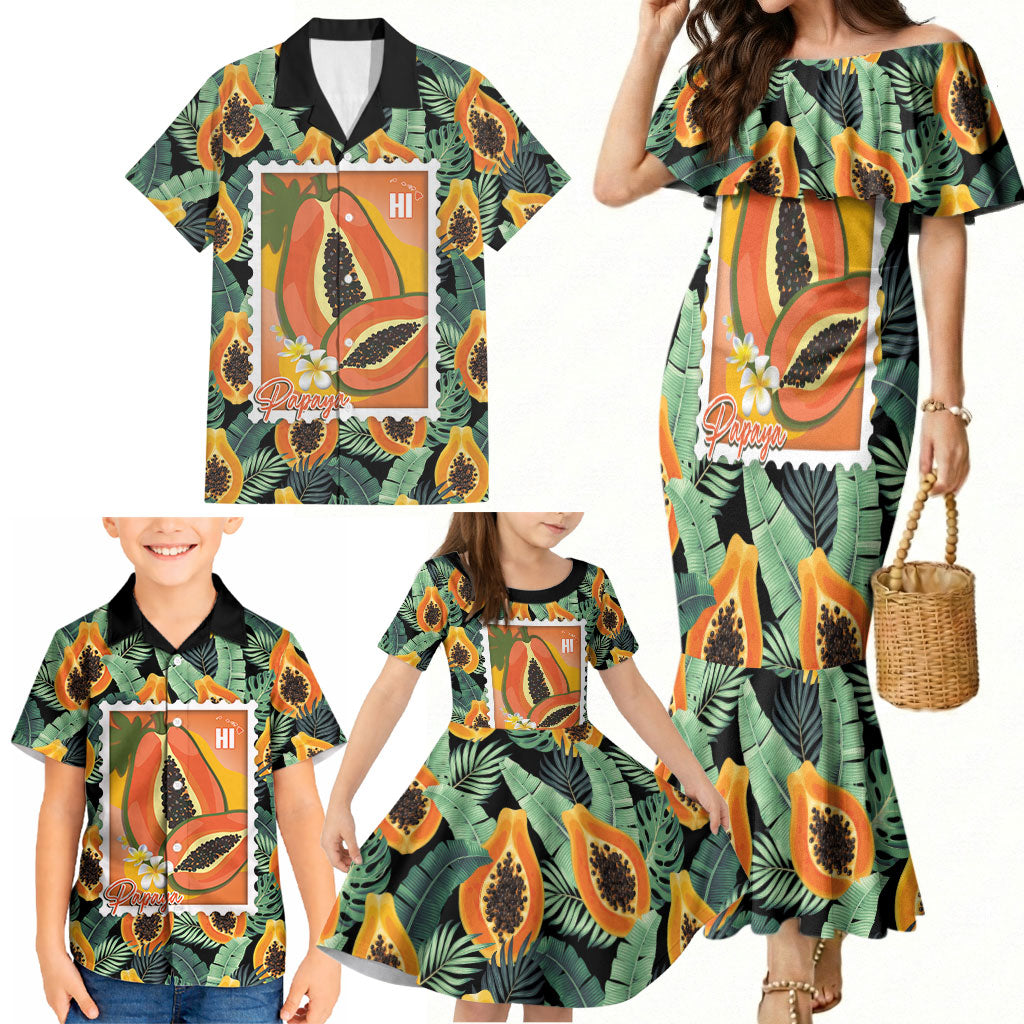 Aloha Hawaii Mikana Family Matching Mermaid Dress and Hawaiian Shirt Hawaiian Papaya Stylized Stamp LT14 - Polynesian Pride