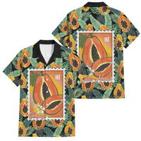 Aloha Hawaii Mikana Family Matching Off Shoulder Short Dress and Hawaiian Shirt Hawaiian Papaya Stylized Stamp LT14 Dad's Shirt - Short Sleeve Green - Polynesian Pride