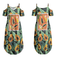 Aloha Hawaii Mikana Family Matching Summer Maxi Dress and Hawaiian Shirt Hawaiian Papaya Stylized Stamp LT14 Mom's Dress Green - Polynesian Pride