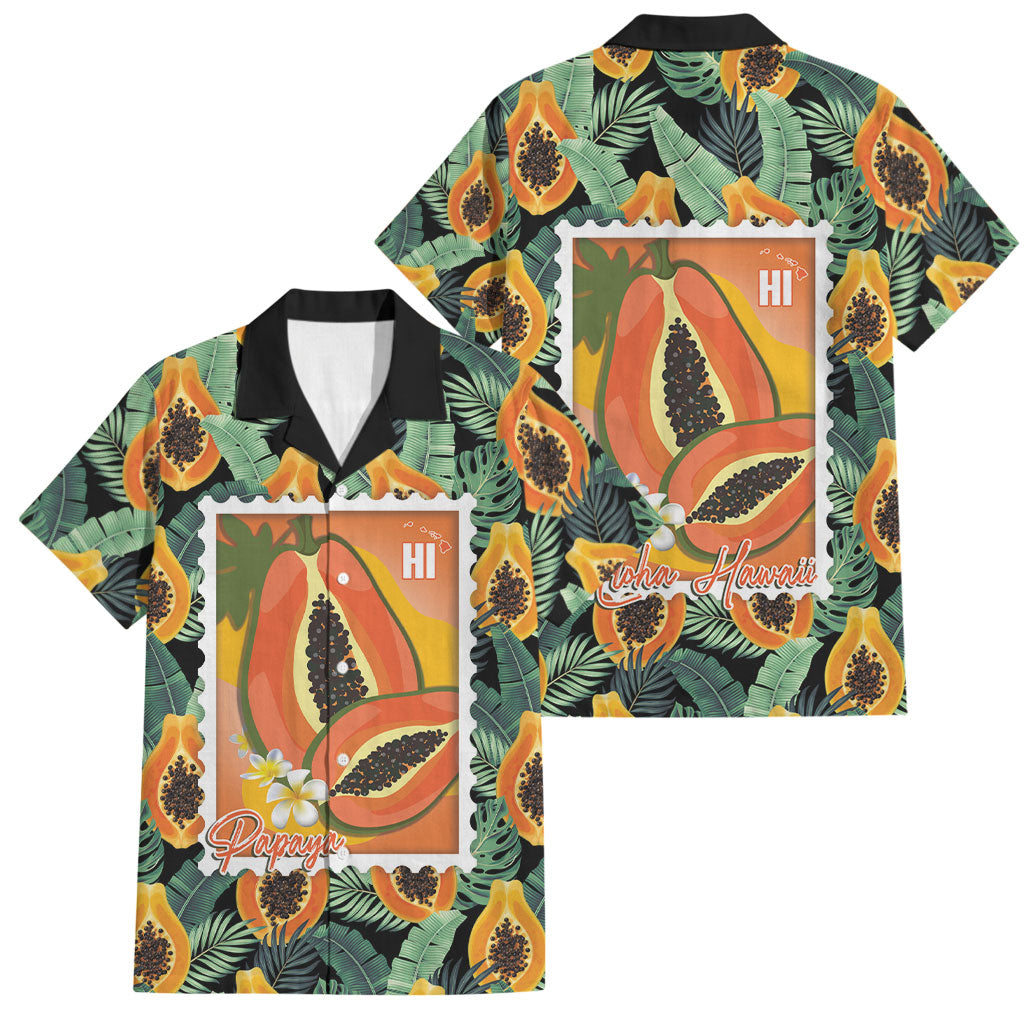 Aloha Hawaii Mikana Family Matching Summer Maxi Dress and Hawaiian Shirt Hawaiian Papaya Stylized Stamp LT14 Dad's Shirt - Short Sleeve Green - Polynesian Pride
