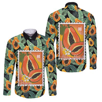 Aloha Hawaii Mikana Family Matching Summer Maxi Dress and Hawaiian Shirt Hawaiian Papaya Stylized Stamp LT14 Dad's Shirt - Long Sleeve Green - Polynesian Pride