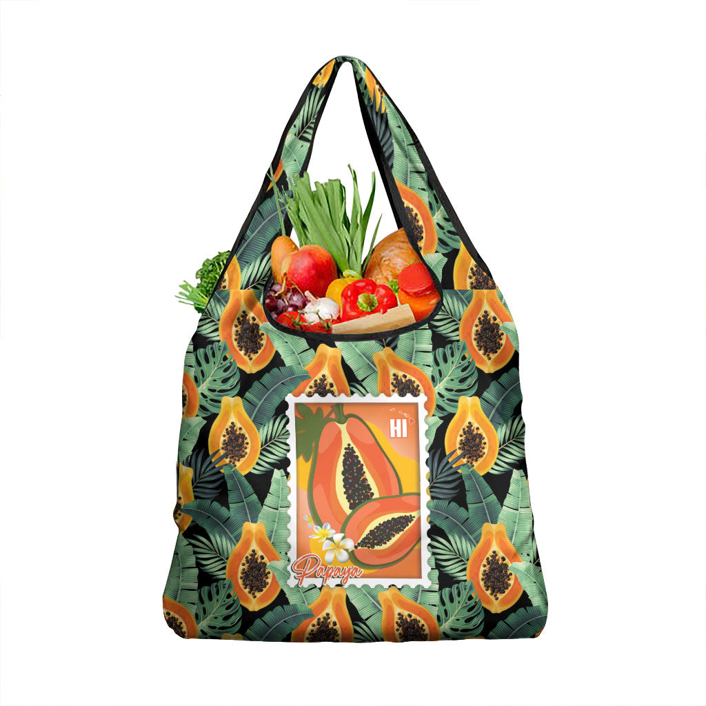 Aloha Hawaii Mikana Grocery Bag Hawaiian Papaya Stylized Stamp LT14 1-pack One Size Green - Polynesian Pride