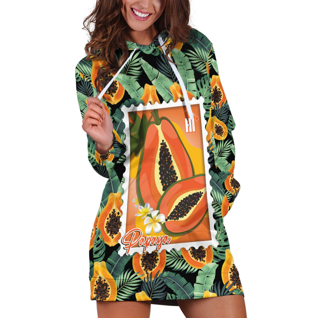 Aloha Hawaii Mikana Hoodie Dress Hawaiian Papaya Stylized Stamp LT14 Green - Polynesian Pride