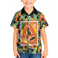 Aloha Hawaii Mikana Kid Hawaiian Shirt Hawaiian Papaya Stylized Stamp LT14 Kid Green - Polynesian Pride