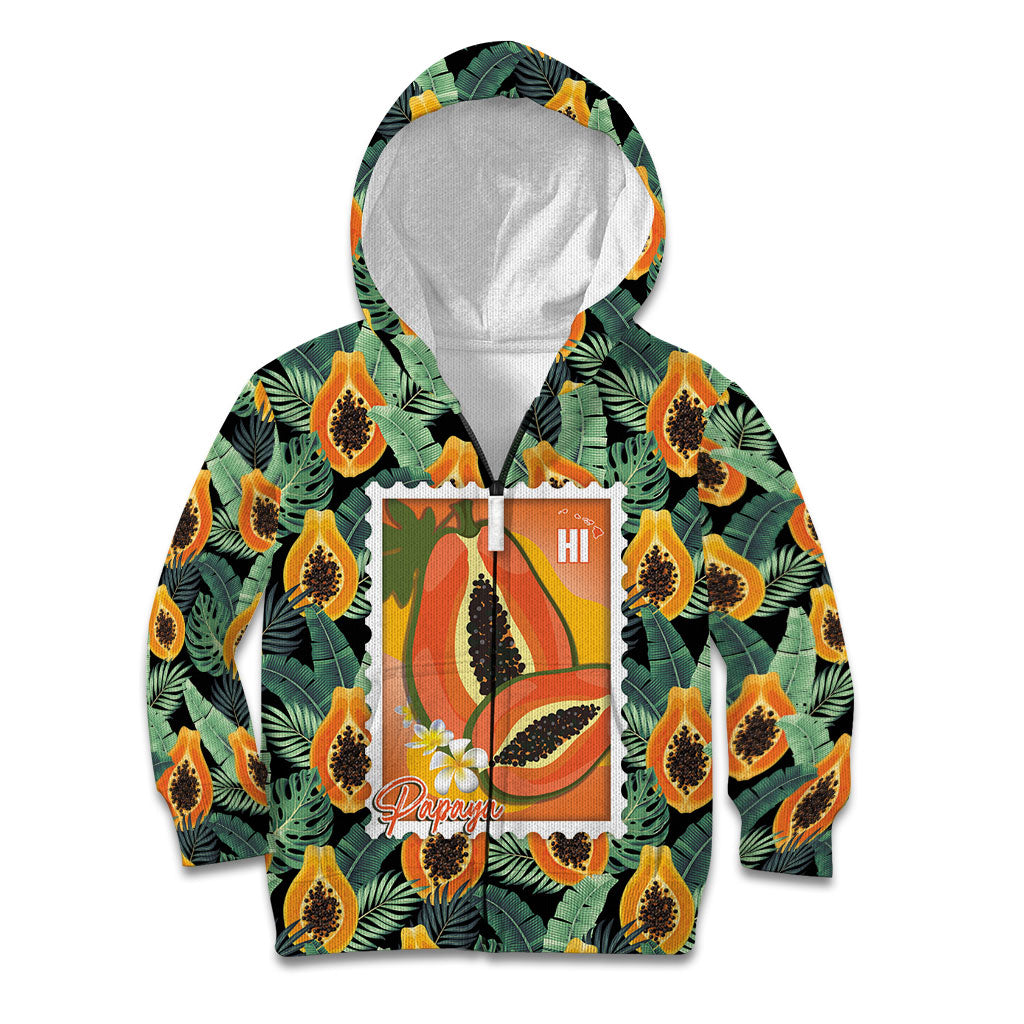 Aloha Hawaii Mikana Kid Hoodie Hawaiian Papaya Stylized Stamp LT14 Zip Hoodie Green - Polynesian Pride