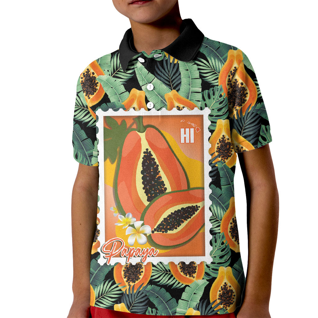 Aloha Hawaii Mikana Kid Polo Shirt Hawaiian Papaya Stylized Stamp LT14 Kid Green - Polynesian Pride