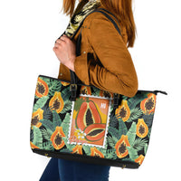 Aloha Hawaii Mikana Leather Tote Bag Hawaiian Papaya Stylized Stamp LT14 Green - Polynesian Pride
