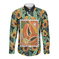 Aloha Hawaii Mikana Long Sleeve Button Shirt Hawaiian Papaya Stylized Stamp LT14 Unisex Green - Polynesian Pride